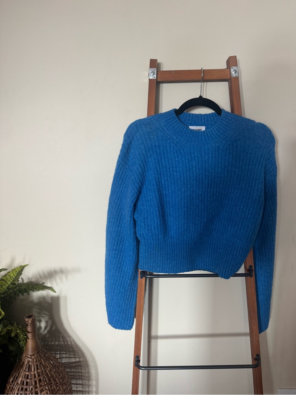 Weekday Bright Blue Ribbed Crewneck Sweater